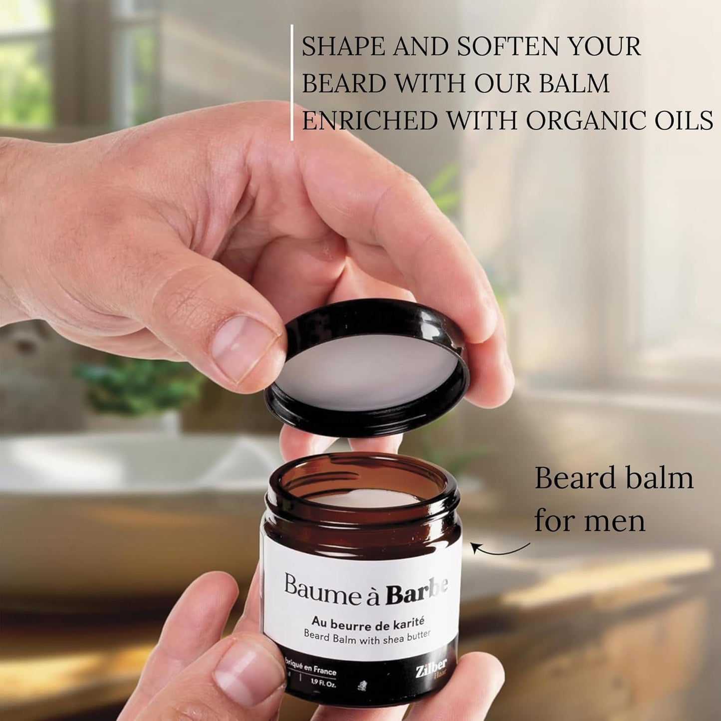 ZilberHaar - Beard Care Kit for Men - 1 Regular Beard Brush + 1 Beard Balm + 1 Moisturizing Cream + 1 Beard Bib - Stiff Boar Bristles and Beech Wood - Supplied in a Velvet Bag