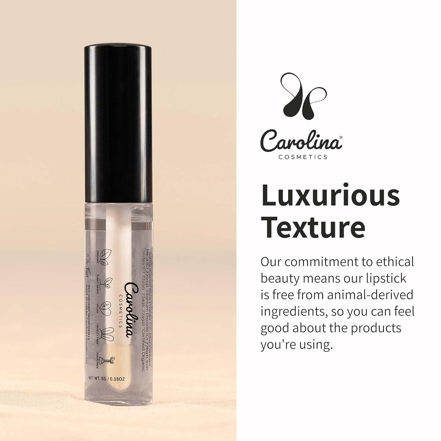 Clear Quartz Lip Gloss with Sunflower Seed Oil - Hydrating, Vegan, Non-Sticky - With Cacao & Grape Seed Oils - 5g/0.18oz