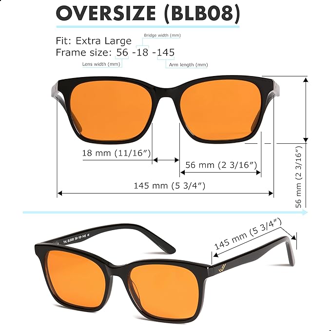 XL Orange Blue Light Blocking Glasses for Better Sleep - 99.5% Premium Acetate Computer Migraine Glasses for Men - Amber Tint Gaming Glasses - TV Blue Light Blockers Gamer Glasses for Eye Strain