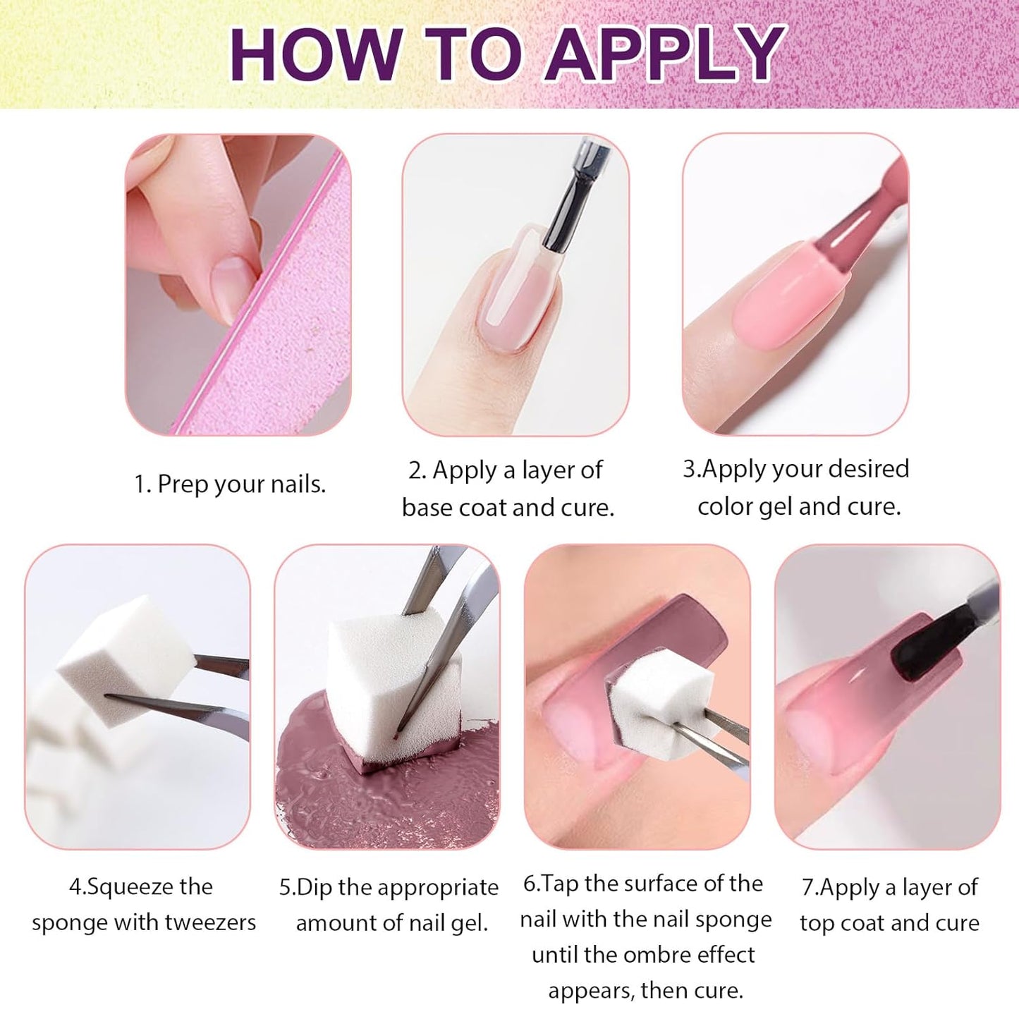 Gradient Painting Gel, 12 Ombre Gel Nail Polish with 100Pcs Nail Sponges &Tweezers for Pigmented Pat Nails Aura Nails French Manicure Soak Off UV Long-lasting Set Palette Electric Carnival