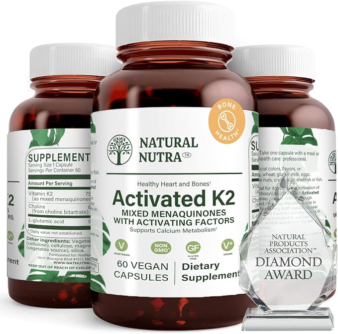 Natural Nutra Full Spectrum Vitamin K2 Supplement, Support Cardiovascular Health, Liver Function, Metabolic Health, Heart Health, Help Promotes Bone & Dental Health, 75 mcg, 60 Capsules (Pack of 3)
