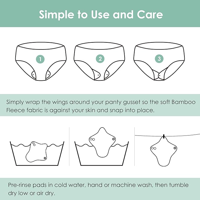 wegreeco 6 Pcs Reusable Menstrual Pads, Ultra Absorbent Cloth Pads for Period, Sanitary for Teens, Women, Nonslip Panty Liners + 1 Pc Wet Bag (Mustard Yellow, Grey, Beige, M)
