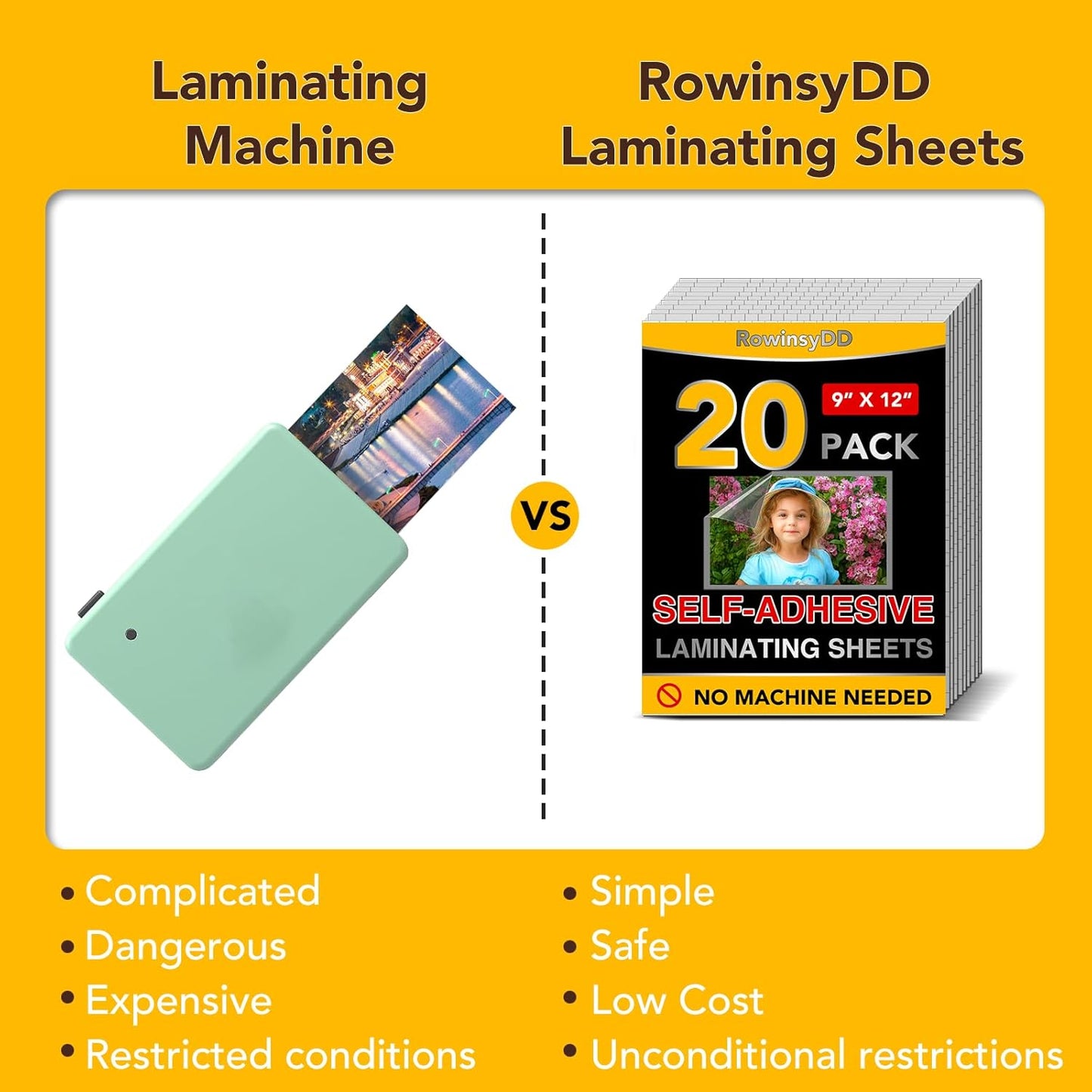 20 PCS Self-Adhesive Laminating Sheets, 9 x 12 Inches Self Adhesive Contact Paper, No Heat No Machine Needed Self Sealing Laminate Sheets
