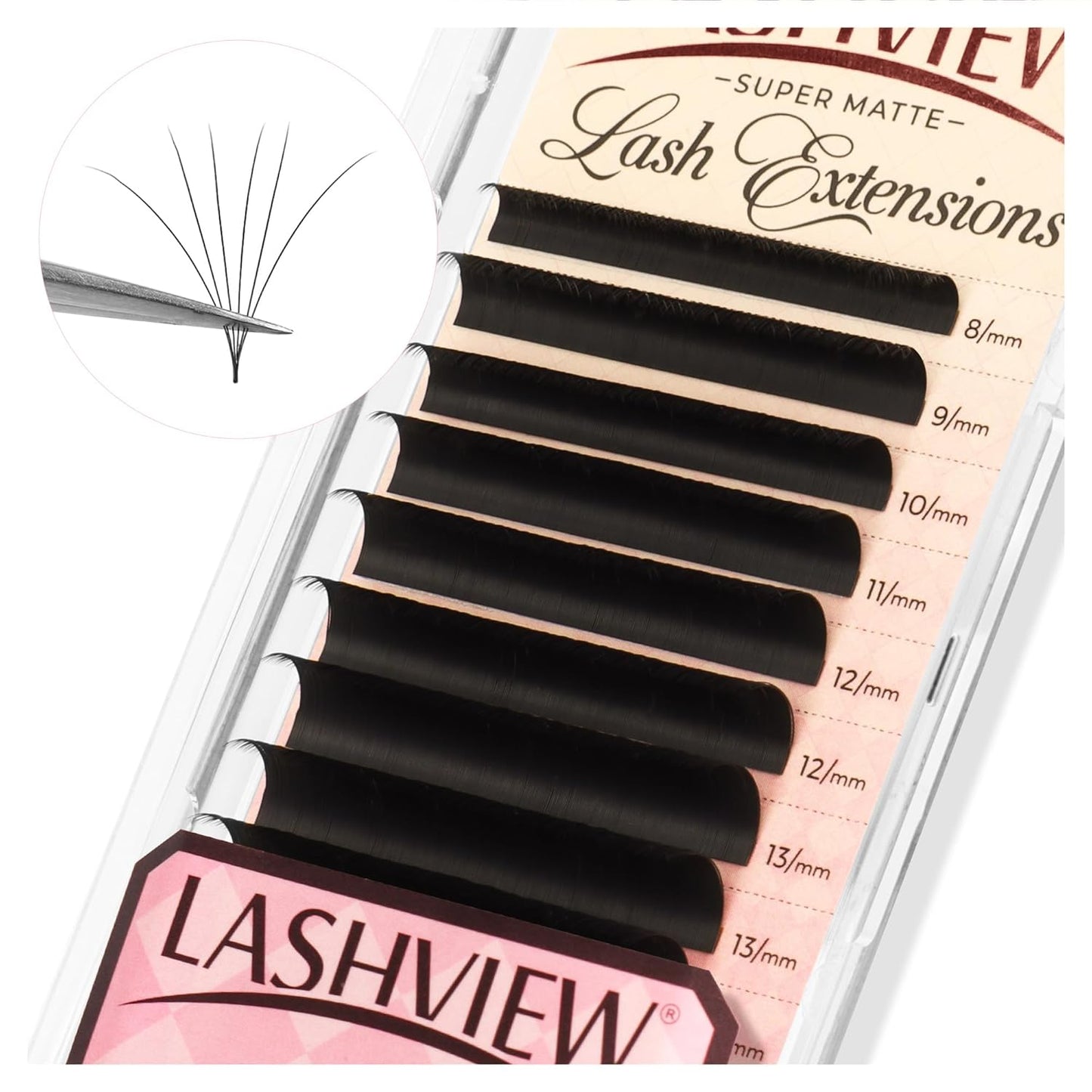 LASHVIEW Volume Lash Extensions 0.03-0.20 J/B/L/C/CC/D Curl 8-16mm Mixed & Single Length Tray, Soft Matte Dark Professional Eyelashes Extension(0.03 D 14mm)