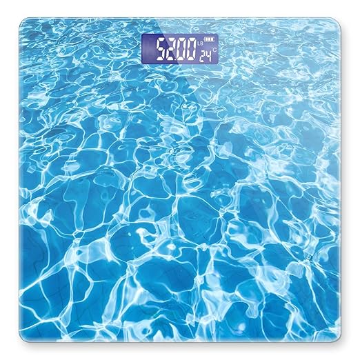 Weight Scale Digital Bathroom Scale Scale for Body Weight 400 lbs Personalized Digital Scale with Backlit Display Easy Read(Battery Not Included) - Blue Water Ripple