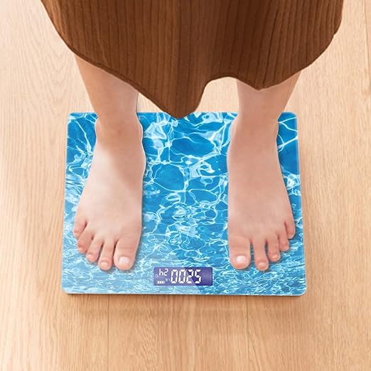 Weight Scale Digital Bathroom Scale Scale for Body Weight 400 lbs Personalized Digital Scale with Backlit Display Easy Read(Battery Not Included) - Blue Water Ripple
