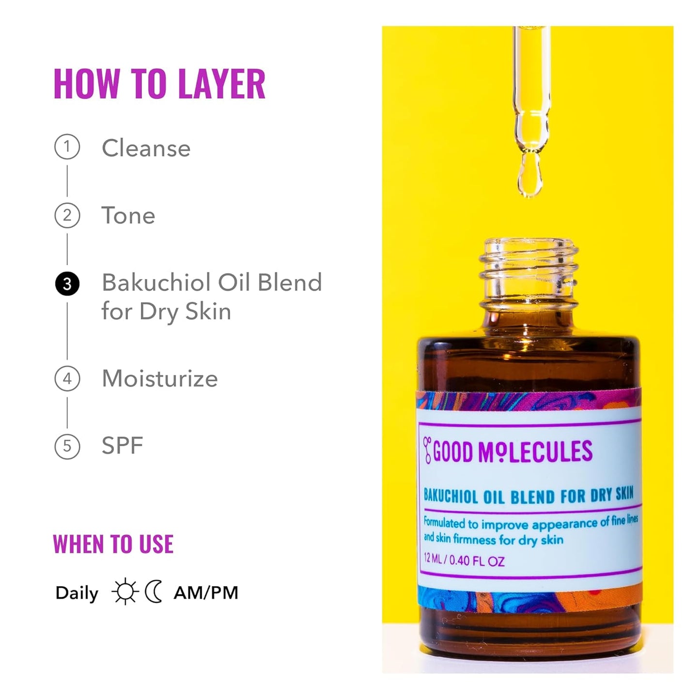 Good Molecules Bakuchiol Oil For Dry Sky - Ultra Hydrating Natural Blend with Bakuchiol and Rosehip Oil, Promotes Collagen Production, Moisturizing Face Oil