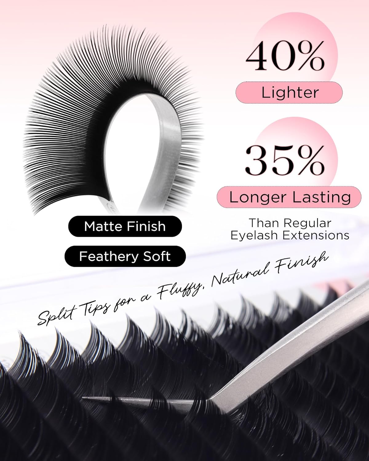 BEYELIAN Ellipse Flat Eyelash Extension, 16 Rows 0.20mm C Curl 7-15mm Mixed Length Lash Extension Matte Black Professional Eyelash Extension Supplies for Salon Use