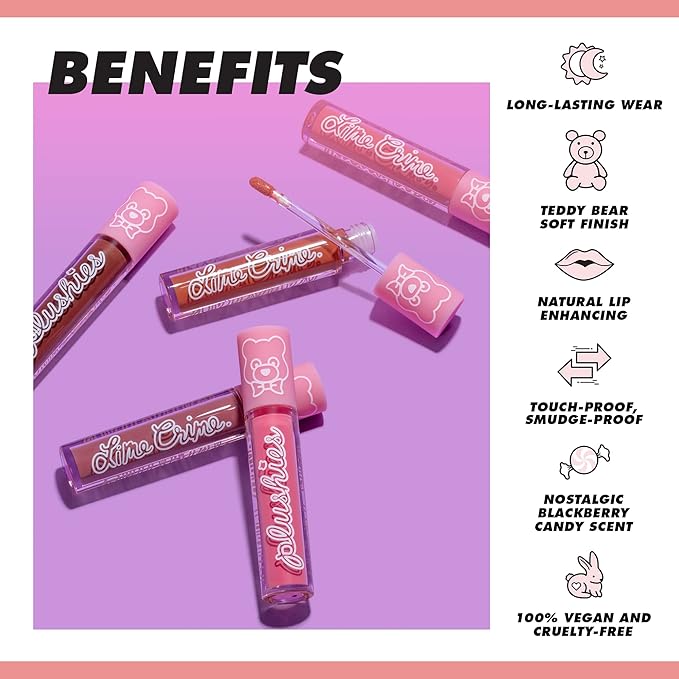 Lime Crime Plushies Soft Matte Lipstick, Jam (Deep Red) - Blackberry Candy Scent - Plush, Long Lasting & High Comfort for All-Day Wear - Talc-Free & Paraben-Free