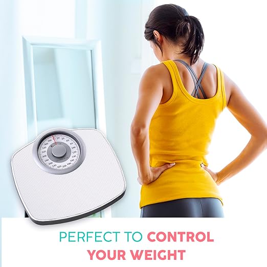 Adamson A25 Scales for Body Weight - Up to 400 LB - 5.3" Dial on 12.4" x 12" Platform - Anti-Skid Rubber Surface - High Precision Bathroom Scale Analog - Durable with 20-Year Assurance - Full White