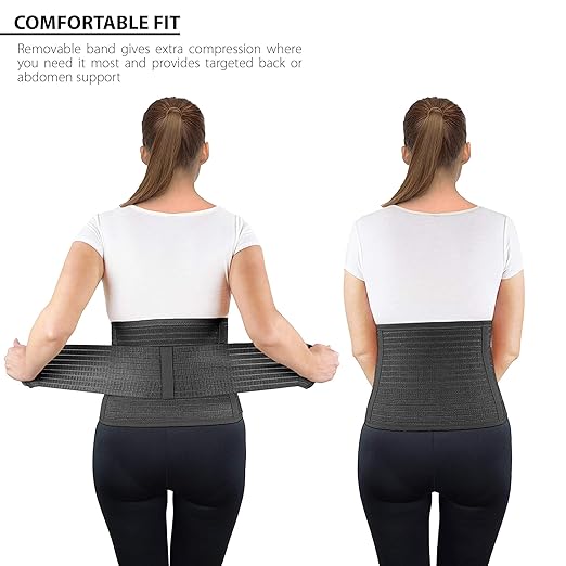 ORTONYX Abdominal Binder for Postpartum, C-Section, and Hernia Support - Belly Band for Women and Men - Adjustable Hook&Loop, Breathable Fabric, Lower Back Support - Black L/XL