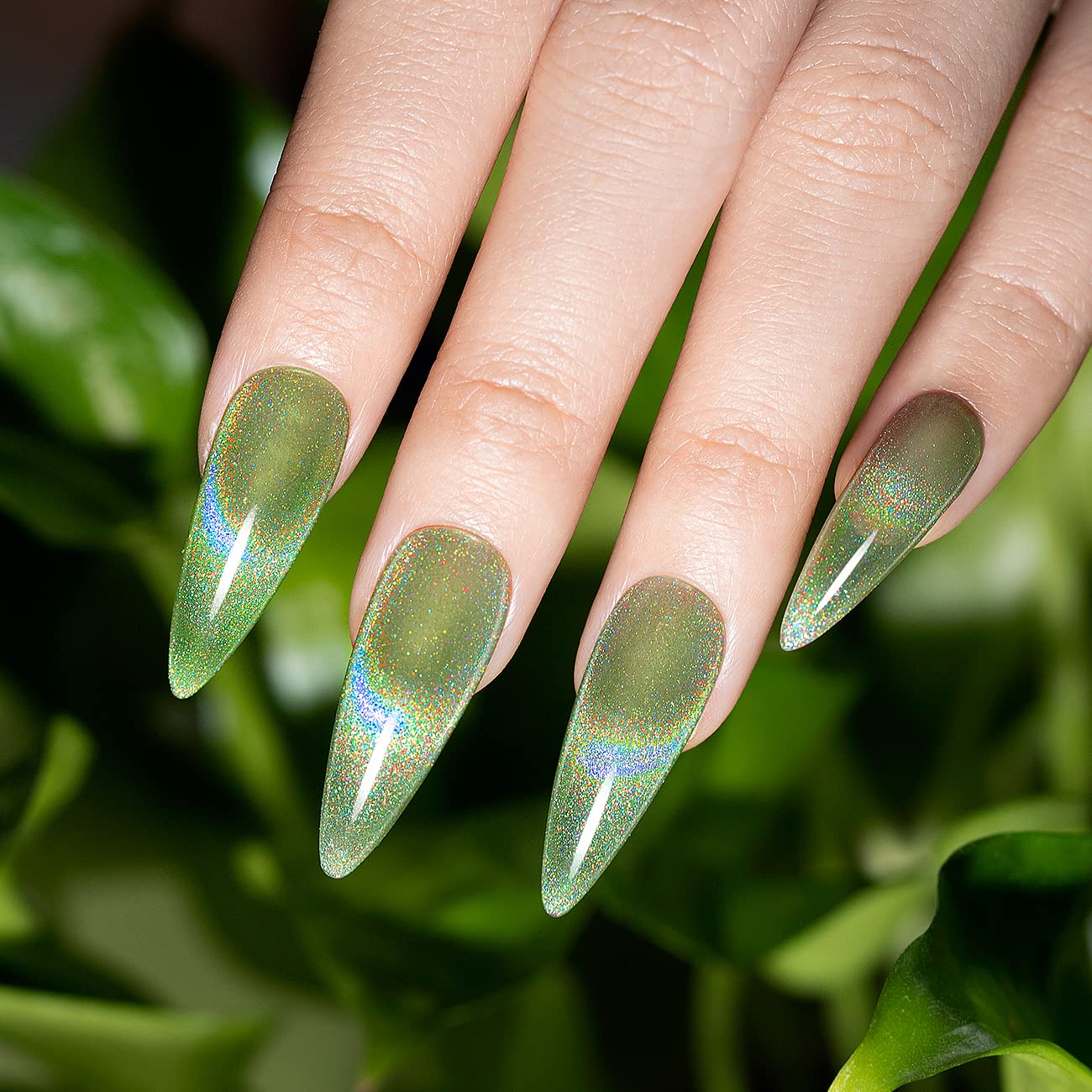 RARJSM Cat Eye Gel Nail Polish, Galaxy Chameleon Magnetic Gelpolish Green Holographic Glitter Gel Soak Off UV LED DIY Manicure Art for Salon Designs and Home DIY 7.5ML/0.26fl oz