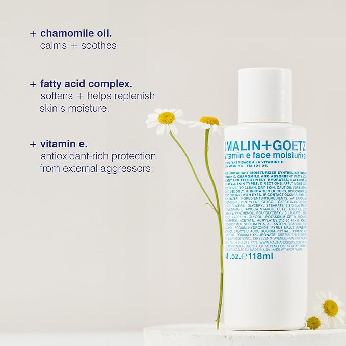 Malin + Goetz Vitamin E Face Moisturizer for Women & Men, 8.5 Fl. Oz. – Hydrating Face Cream, Face Lotion for Dry Sensitive Skin, Vegan & Cruelty-Free