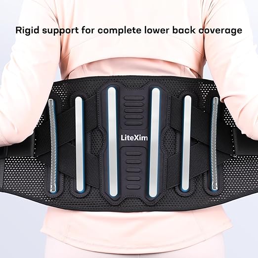 Pro Back Brace for Men Women Lower Back Pain Relief with Rigid Bionic Support & Massager Pad, Air Mesh Lumbar Belt for Sciatica, Hernia Disc, Scoliosis, Adjustable Brace for Spinal (Black, Large(Belly: 39"-45"))