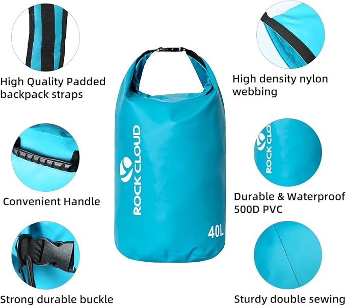 ROCK CLOUD Dry Bag Waterproof 5L Dry Sack for Kayaking Rafting Boating Beach Surfing Swimming Canoe Camping Hiking Fishing Ski, Orange