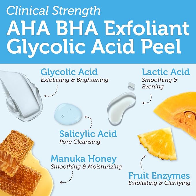 Era Organics Glycolic Acid Peel AHA BHA Exfoliant - 70% USP Grade Clinical Strength Age-Defying At Home Chemical Exfoliant for Face - Salicylic and Lactic Acid, Aloe Vera, Manuka Honey
