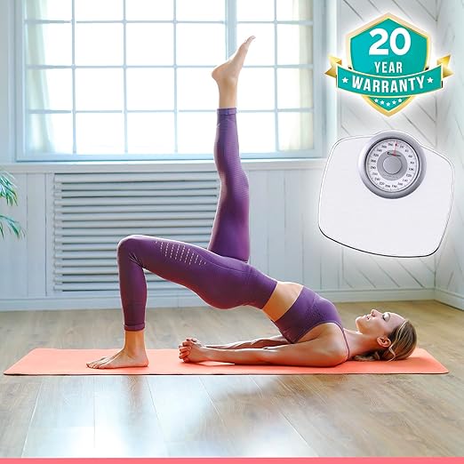 Adamson A25 Scales for Body Weight - Up to 400 LB - 5.3" Dial on 12.4" x 12" Platform - Anti-Skid Rubber Surface - High Precision Bathroom Scale Analog - Durable with 20-Year Assurance - Full White