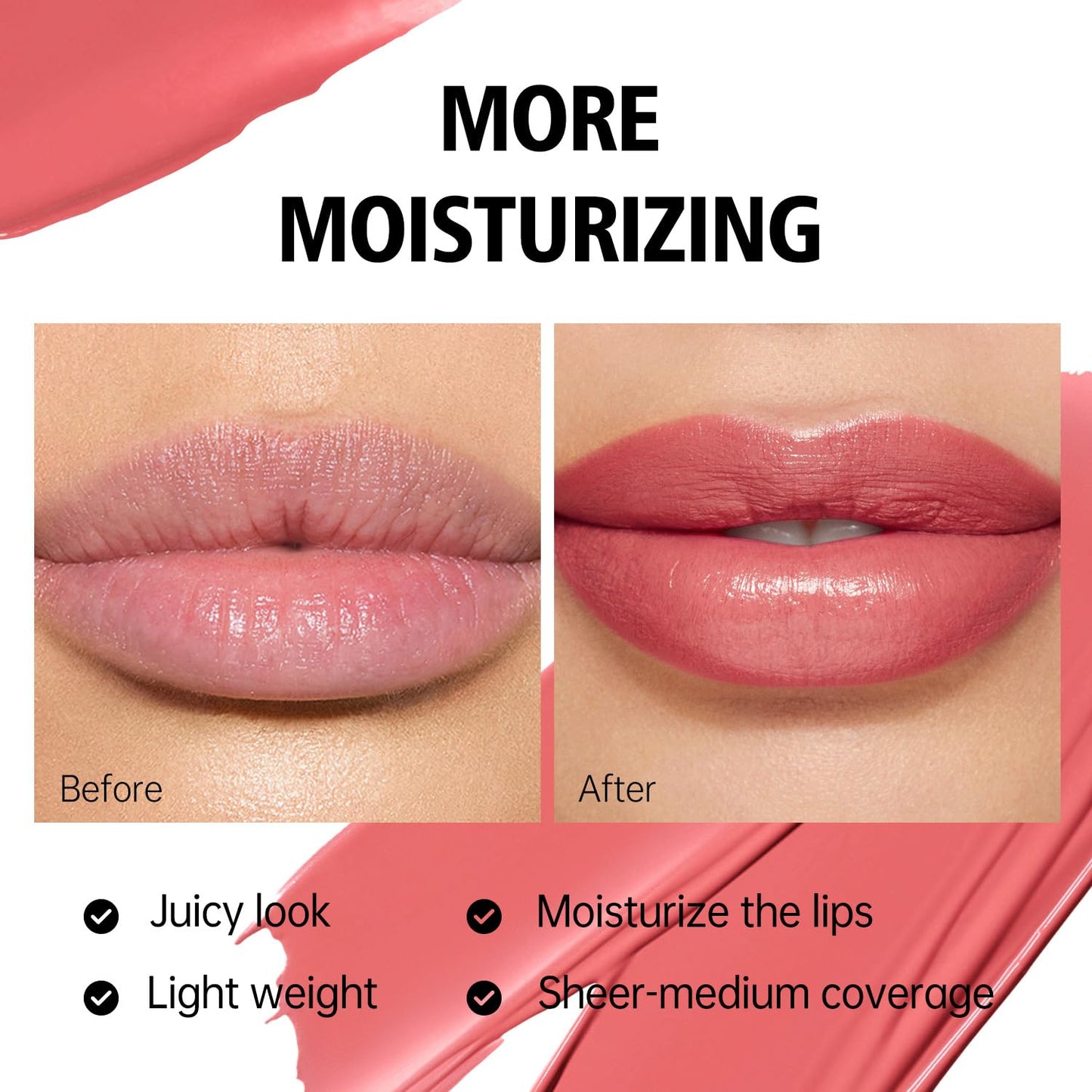 MAKI YIKA Moisture Coral Red Lipstick for Women Hydrate Lip Balm for Dry Cracked Lips Weightless Glossy Lip Color Juicy Finish,MA053 Coral Red