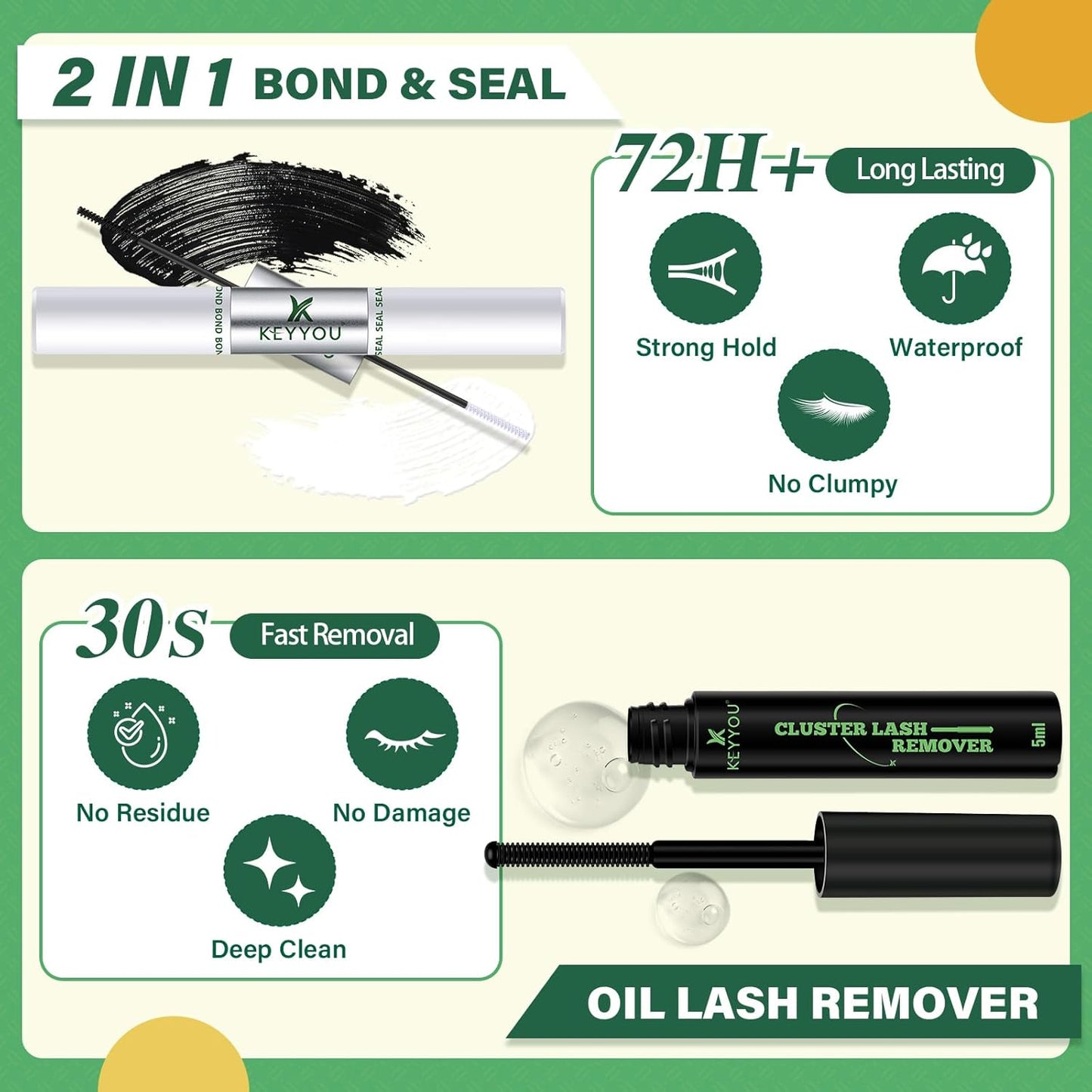 DIY Lash Extension Kit KEYYOU 144pcs Lash Clusters Eyelash Extension Kit with Mascara Brush Bond and Seal Lash Glue Remover Lash Applicators Lash Brush for DIY Lash Extensions (Y08 Kit)