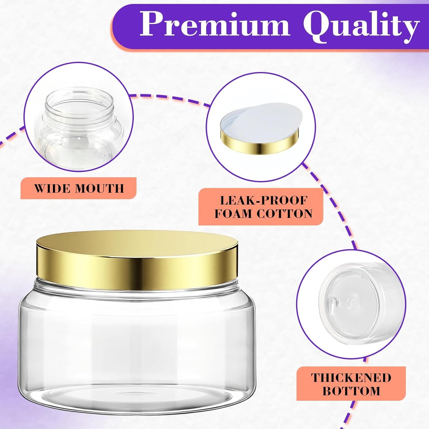36 Pack 5 oz Plastic Cosmetic Containers With Lids Refillable Clear Empty Travle Jars Containers for Body Butter,Sugar Scrubs,Cream,Lotions,Candy, Waterproof Label&Spatulas - (Clear Lid)
