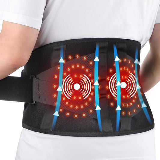 Cordless Heating Pad with Massager for Back, Portable Lower Back Massager, Wearable Heating Pads for Cramps with 5 Heats, Auto-Off, Heated Massage Support Brace Waist Belt