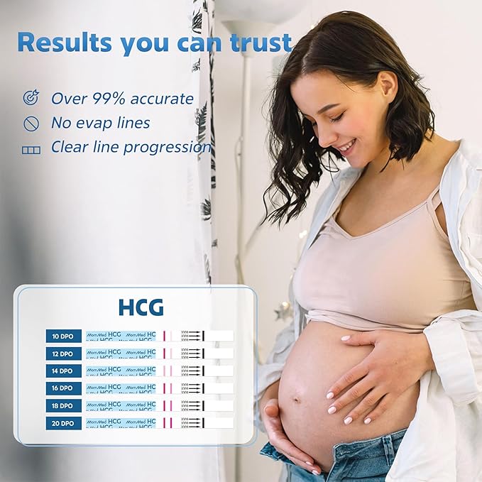 MomMed Pregnancy Test, 25 HCG Pregnancy Test Strips for Early Detection, Over 99% Accurate, 25 Free Urine Cups, Bulk Pregnancy Tests for Home Use, Pruebas de Embarazo