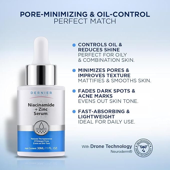Dernier Niacinamide 10% + Zinc Serum Skin Care – Dark Spot Corrector & Hydrating Face Moisturizer – Beauty Products for Glowing Face – Pore Minimizer Even Skin Tone Sebum Regulator (1 fl oz)