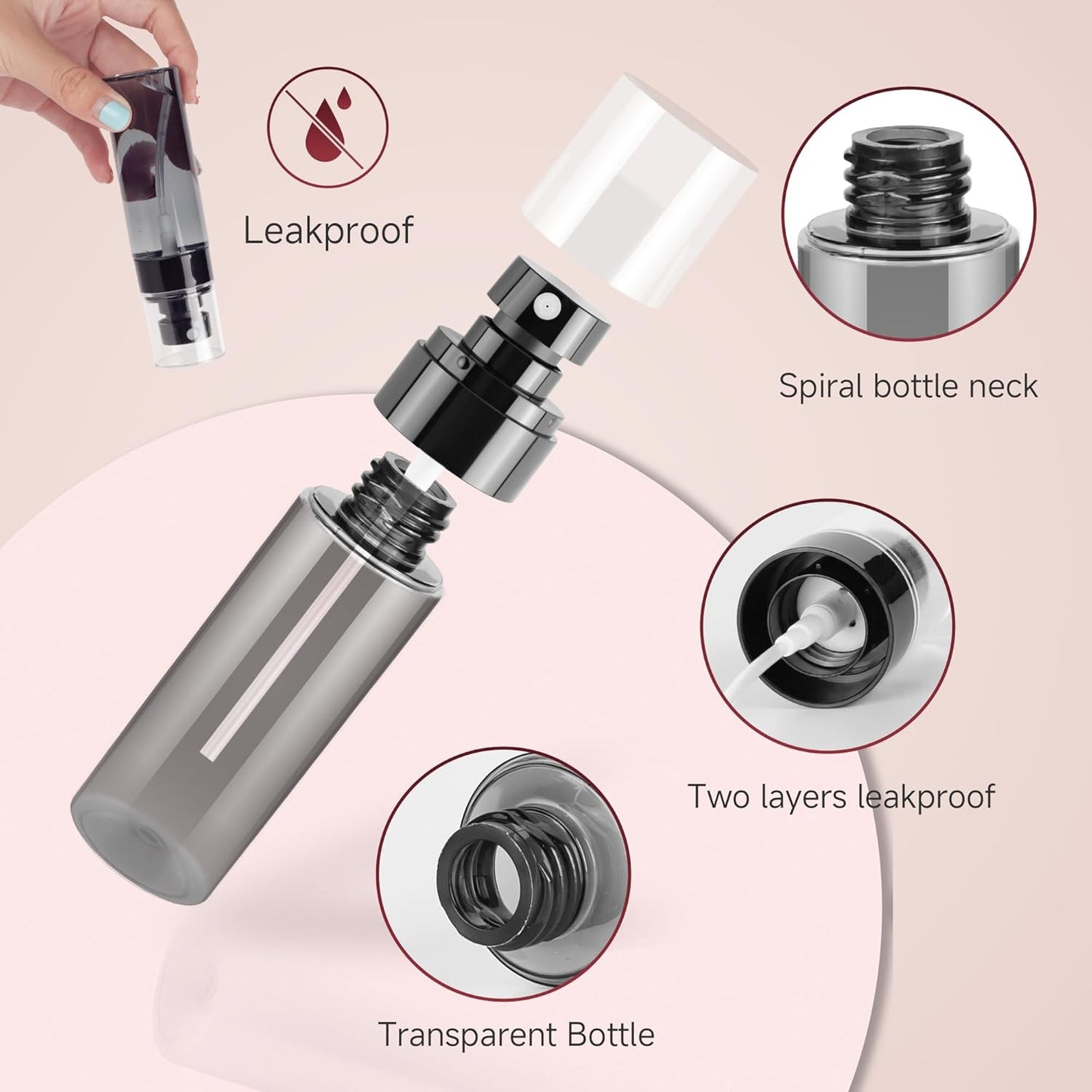 3Pack Small Spray Bottle, 4oz Black Plastic Fine Mist Mini Spray Bottles, Empty Refillable Travel Bottles for Hair, Cleaning, Salons, Planting, Skin Care