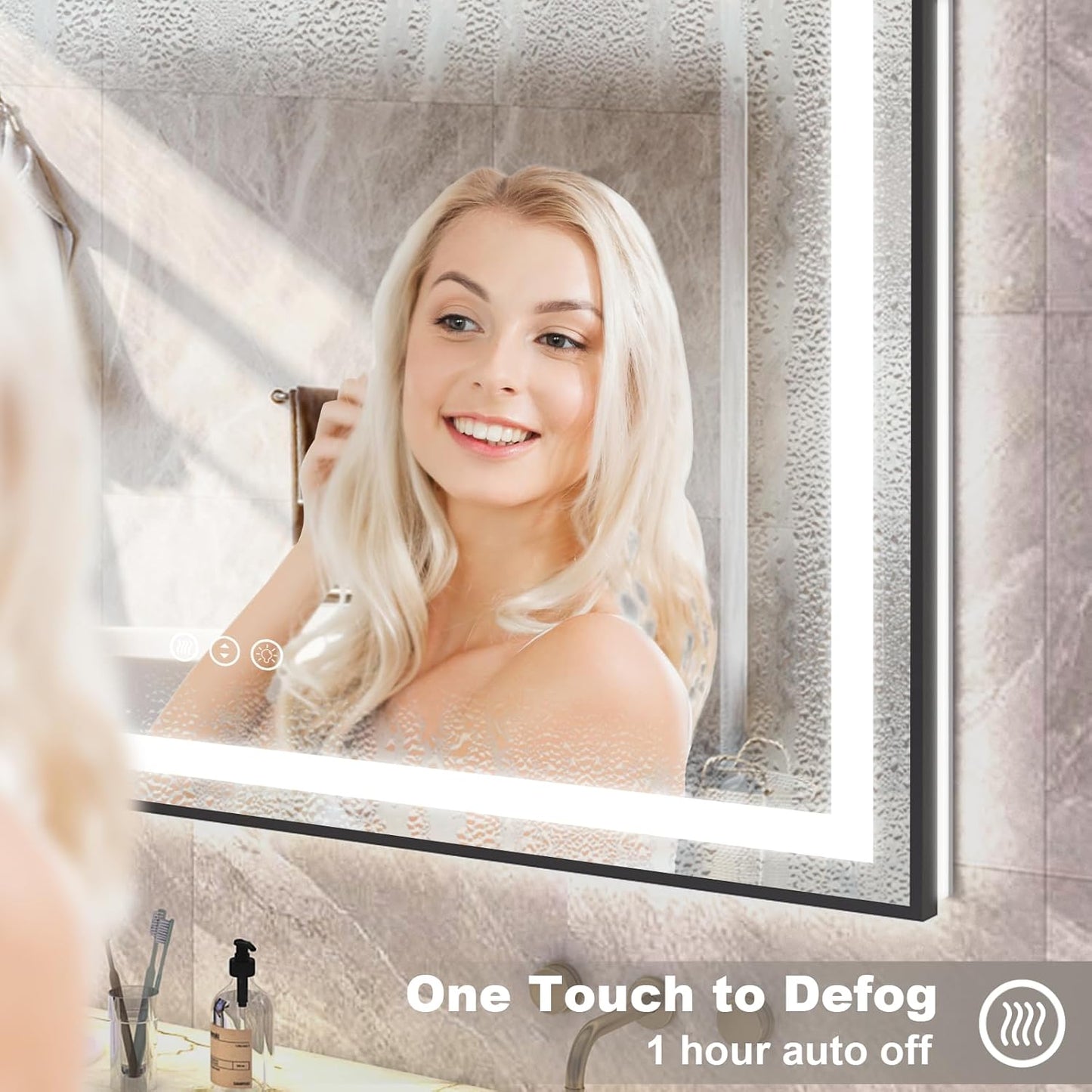 OKPAL Black LED Bathroom Mirror for Wall, 55x36 Frame Lighted Bathroom Mirror, Front and Backlit Lighted Vanity Mirror, Dimmable, Anti-Fog, Shatterproof, ETL Listed, Horizontal/Vertical