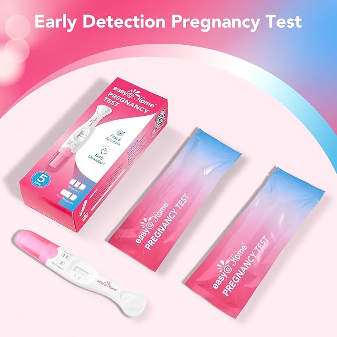 Easy@Home Pregnancy Test Sticks: Early Detection & Reliable - 5 Count - Accurate Results in Minutes - Easy to Use at Home Pregnancy Tests with Curved Handle