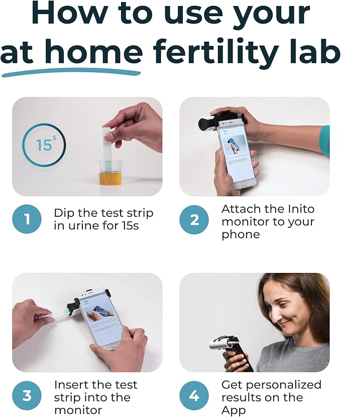 Inito Fertility Monitor & Hormone Tracker for Women | Estrogen, LH, PdG (Urine Metabolite of progesterone), FSH | Track and Confirm Ovulation | Includes 15 Test Strips (iPhone 13 Mini)