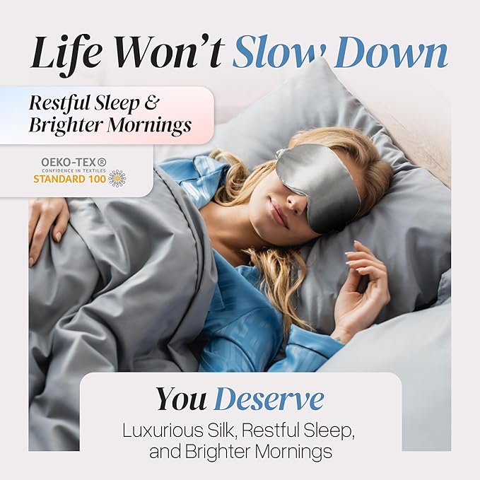 Adjustable Blackout Silk Sleep Mask - Luxurious 100% Pure Mulberry Silk Eye Mask for Restful Sleep & Travel, Hypoallergenic, Cooling, for Women & Men, Grade 6A Silk (Charcoal Grey)