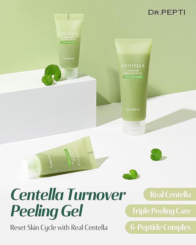 DR.PEPTI Centella Turnover Soft Peeling Gel - Korean Face Exfoliating Scrub with AHA BHA PHA LHA, 6 Peptides - Dead Skin Removal for Dull Rough Skin, 3.38 fl.oz.
