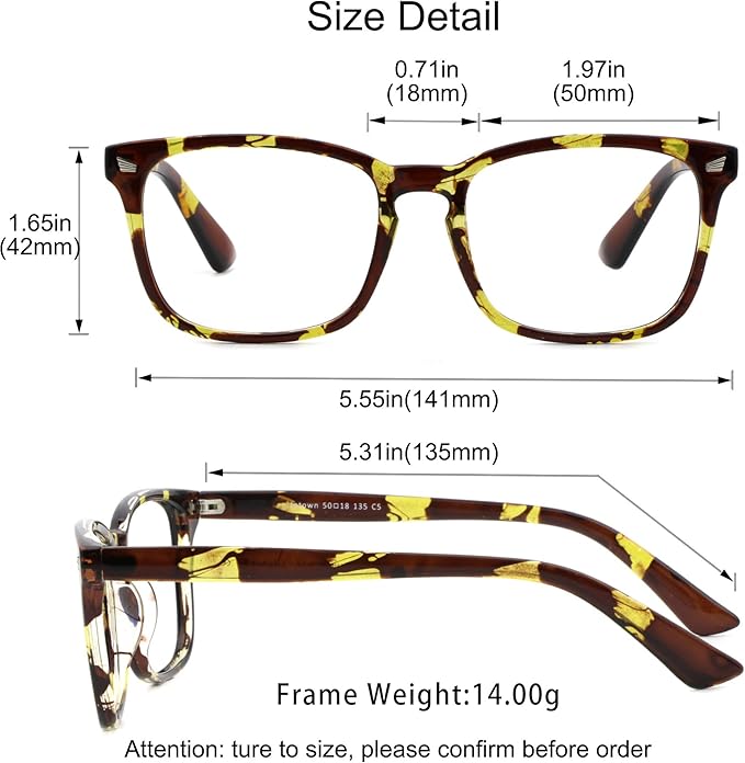 YEIN Bifocal Reading Glasses with Blue Light Blocking Lenses, Bifocal Reader for Women and Men, Vintage Square frame with Spring Hinge (+0.75/+3.50 magnification)