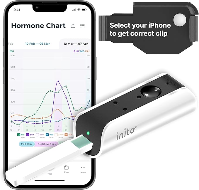 Inito Fertility Monitor & Hormone Tracker for Women | Estrogen, LH, PdG (Urine Metabolite of progesterone), FSH | Track and Confirm Ovulation | Includes 15 Test Strips (iPhone 13 Pro)