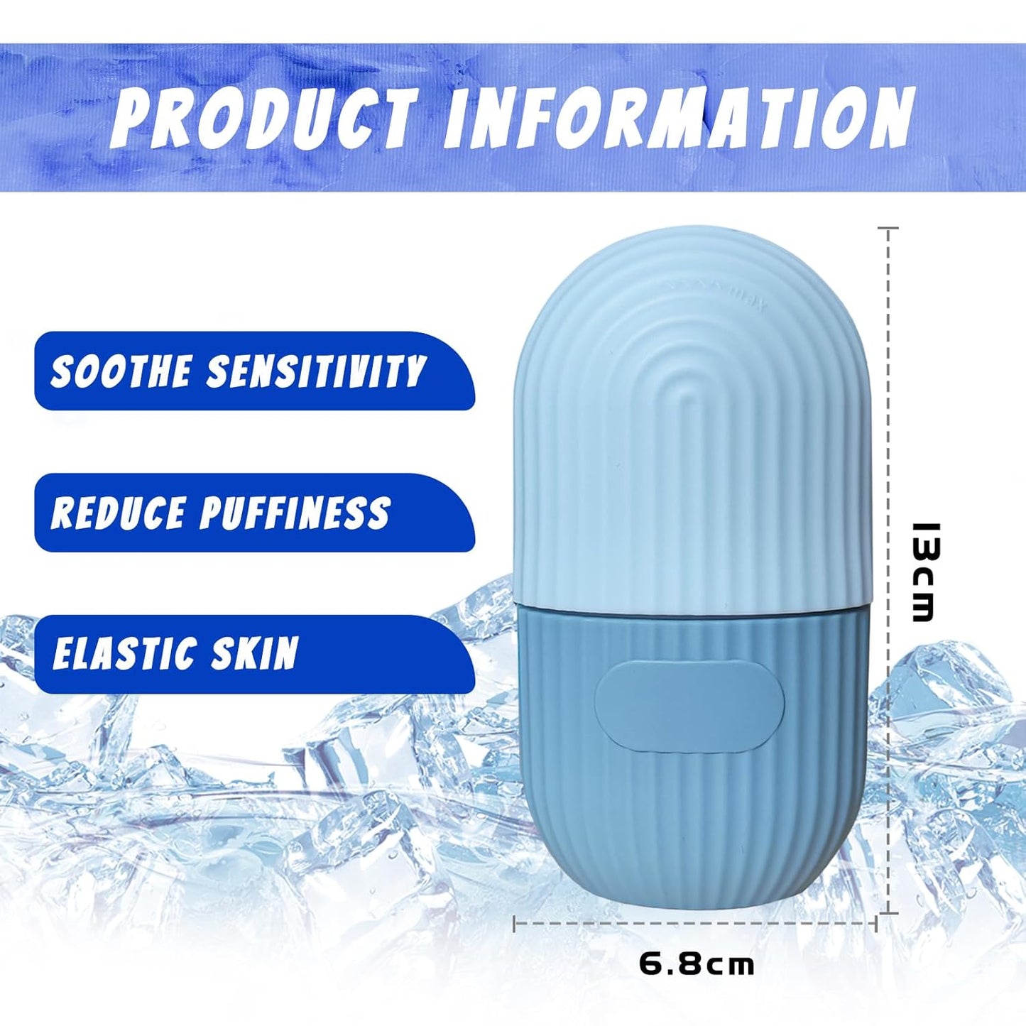 Ice Face Roller, Reusable Silicone Mold Face Massage Eye Facial Beauty Skin Care Tools Apply Ice for Shrink Pores Anti Wrinkle Reduce Puffiness Improve Skin Elasticity, Striped