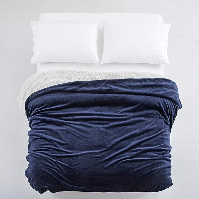 IR Imperial Rooms Navy Sherpa Fleece Throw Blanket Twin Size for Bed - Wholesale Bulk Pack of 12 Sherpa Blankets - Soft Fluffy Throw Blankets for Hotels, Guest Bedroom, 60x80 Inches