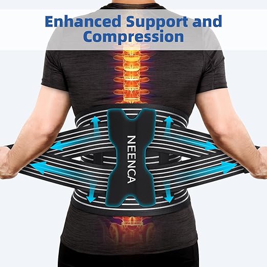 NEENCA Back Brace for Lower Back Pain Relief - Ergonomic Lumbar Support with Removable Steel Stays, Breathable Back Support Brace for Posture Correction, Sciatica, Herniated Disc, Scoliosis, Office Work, Lifting, Exercise (Black, XX-Large)