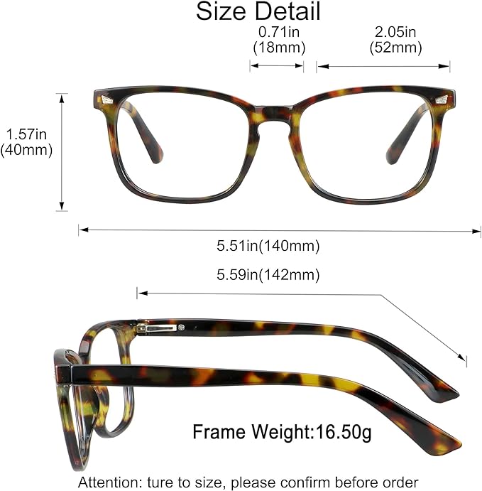 YEIN Bifocal Reading Glasses with Blue Light Blocking Lenses, Bifocal Reader for Women and Men, Vintage Square frame with Spring Hinge (+0.00/+1.25 magnification)
