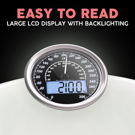 Adamson Hybrid 2-in-1 Analog & Digital Weighing Scale for Body Weight up to 400lbs + Thick Tempered Glass + Extra Large Display + Easy to Read Digital Bathroom Scale + New - White
