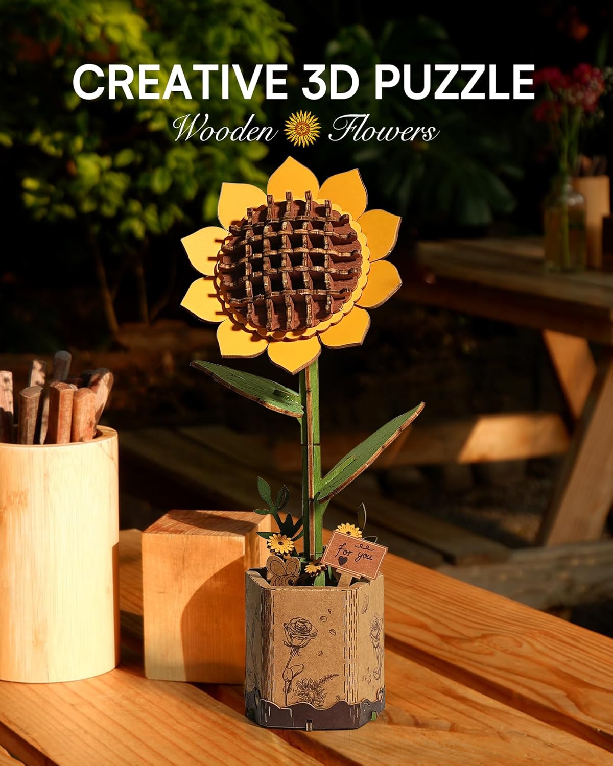 ROBOTIME 3D Puzzle Flowers Wooden Model Kits For Adults To Build, Artificial Flowers For Decoration, Home Decor Accessories Living Room, Gifts For Women On Valentine's Day, Flower Bouquet TW011