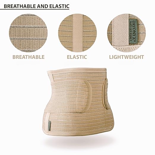 ORTONYX Ergonomic Abdominal Binder Waist and Lower Back Support Belt, Back Brace for Women & Men - Breathable, Elastic, With Extra Band - Beige L/XL