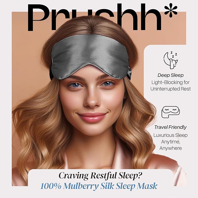 Adjustable Blackout Silk Sleep Mask - Luxurious 100% Pure Mulberry Silk Eye Mask for Restful Sleep & Travel, Hypoallergenic, Cooling, for Women & Men, Grade 6A Silk (Charcoal Grey)