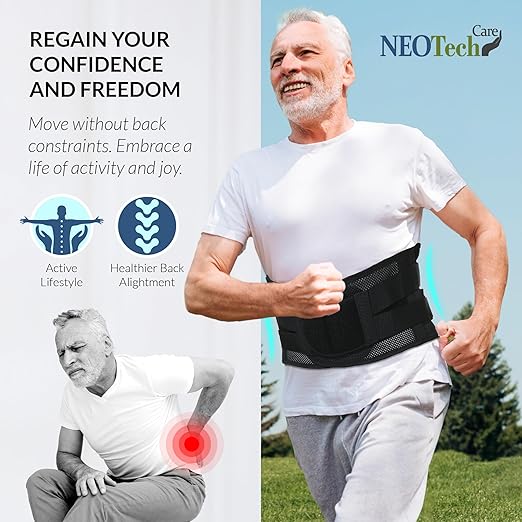 NeoTech Care Adjustable Double Pull Lumbar Brace/Lower Back Belt (Black, Size XXXL)