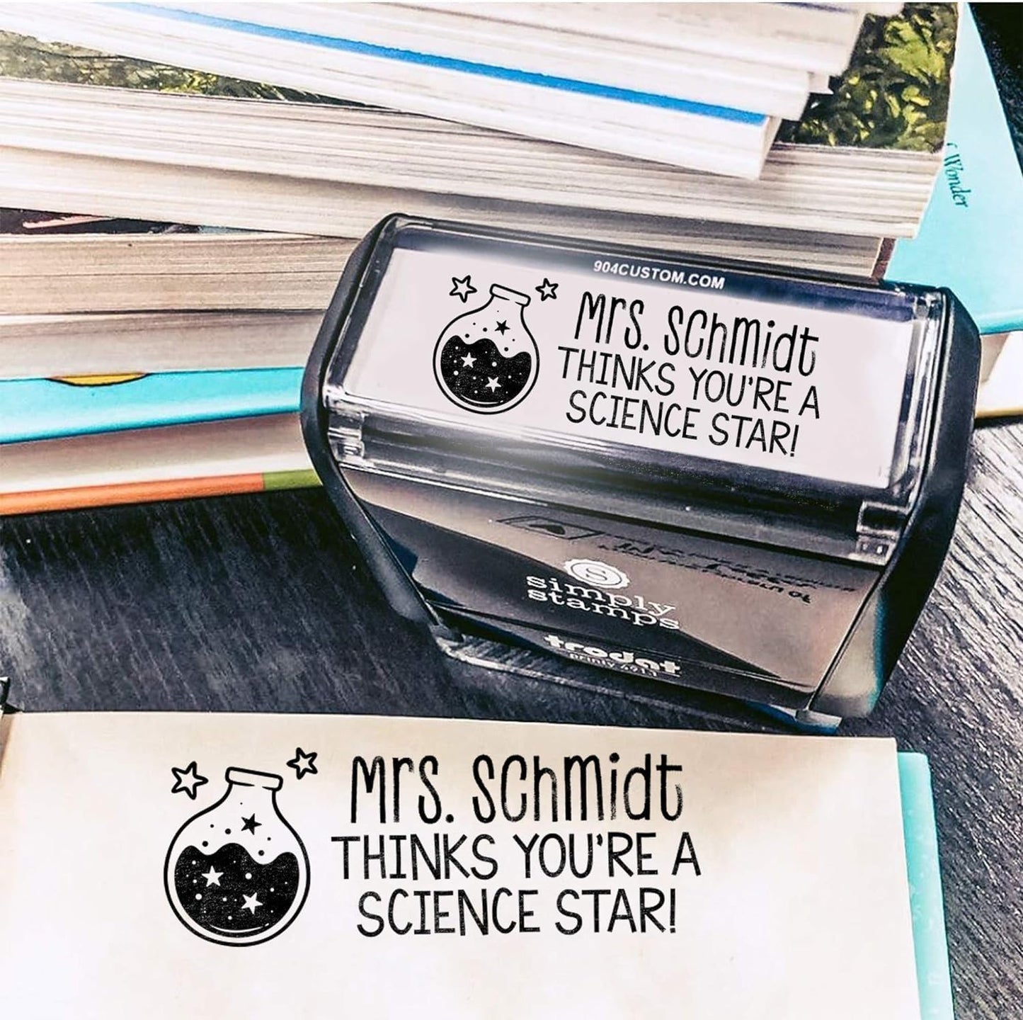 Custom Self-Inking Stamps | 49 Designs | Fun Phrases | Grading Made Easy | Classroom & Library Book Stamps (Science Star, Xtra Large)sexOut etcse
