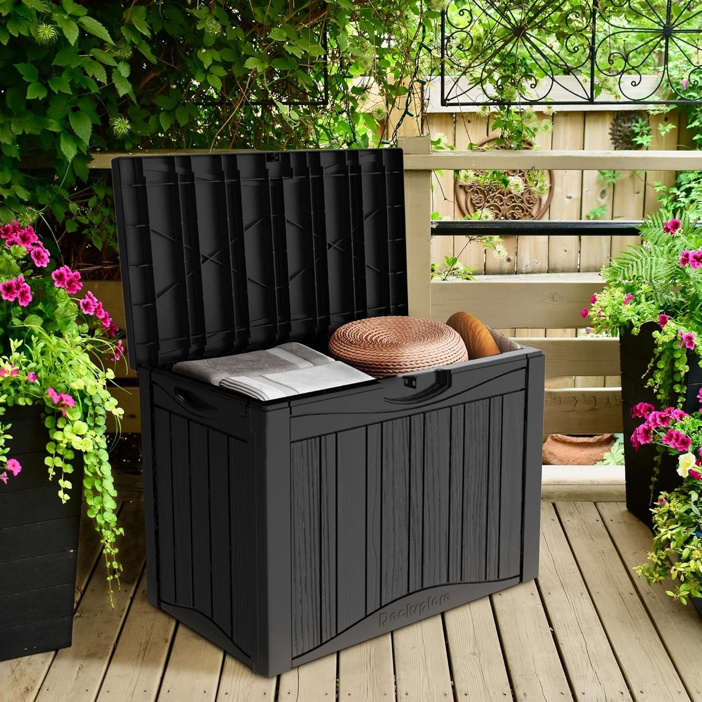 45 Gallon Waterproof Deck Storage Box - All-Weather Outside Storage Box with Lock, Outdoor Box Storage for Patio/Pool Accessories, UV-Resistant Resin, Matte Black