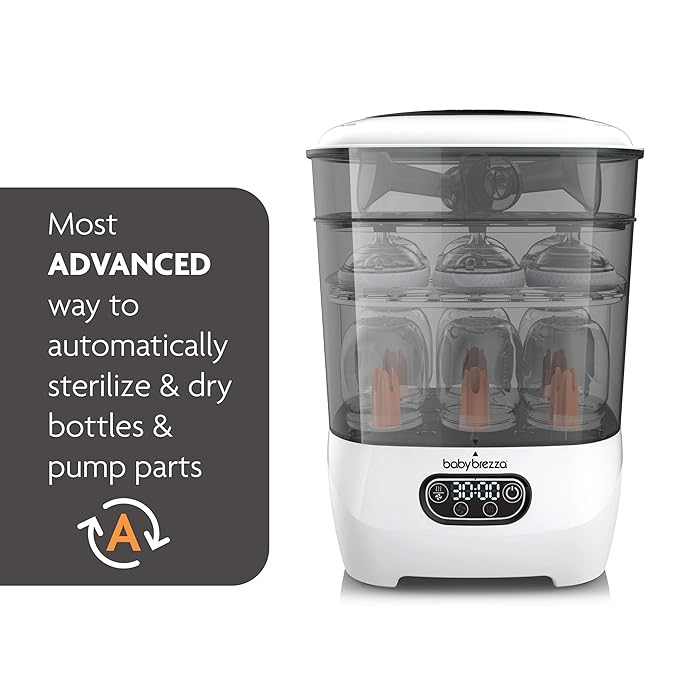 Baby Brezza Bottle Sterilizer and Dryer Advanced – 33% Faster - Largest Capacity Steam Sanitizer - Universal Sterilization Machine for All Bottles + Pump Parts - HEPA Air Filter