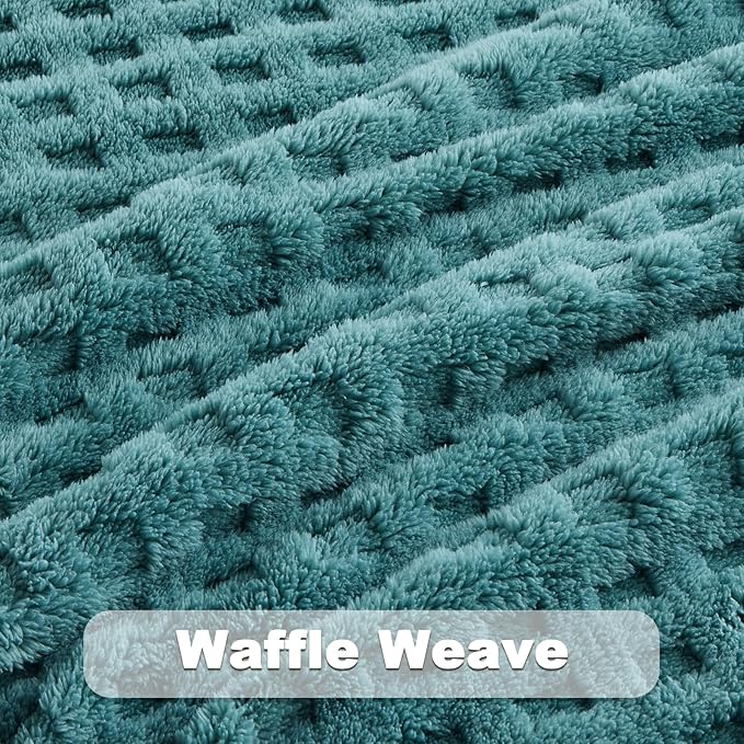 NEWCOSPLAY Super Soft Throw Blanket Teal Premium Silky Flannel Fleece 3D Waffle Checkered Lightweight Bed Blanket All Season Use (Light Teal, Throw(50"x70"))