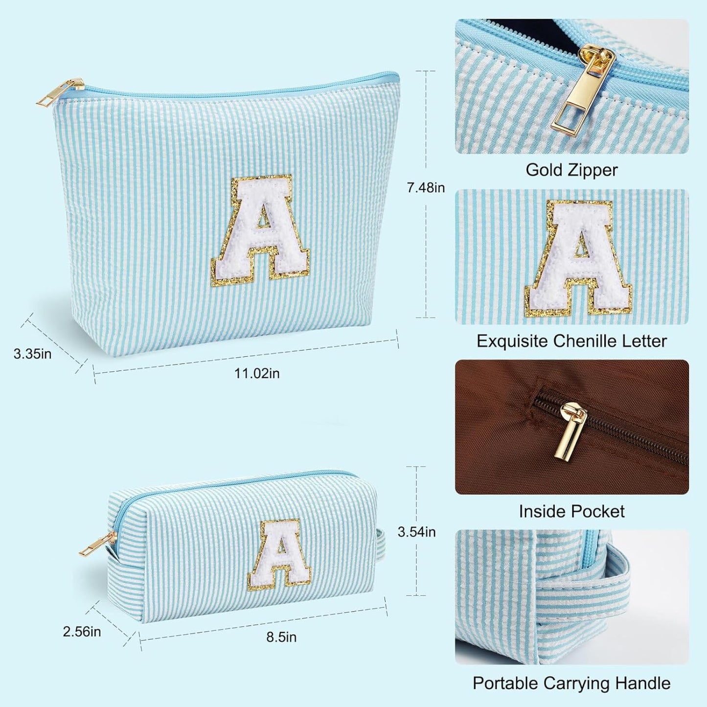 YOOLIFE Initial Makeup Bag for Women - Teen Girl Gifts Trendy Stuff Monogram Cute Makeup Bags Make Up Case for Women Her Best Friend Friendship Sister Teacher, Personalized Birthday Gifts I