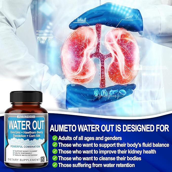 Ultra Natural Water Out Pills with Uva Ursi Hawthorn Berry Dandelion Corn Silk - Full Body Cleanse and Kidney & Stomach Support (90 Count (Pack of 1))